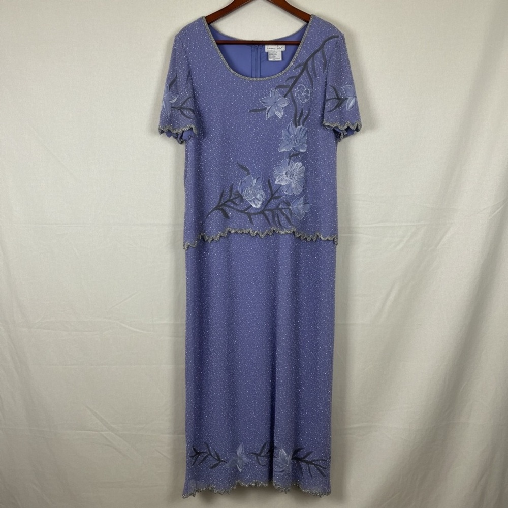 Vintage blue periwinkle beaded Mother of the‎ Bride evening gown formal wedding